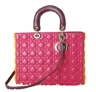 replica jumbo lady dior lambskin leather bag 6322 rosered&orange with silver hardware